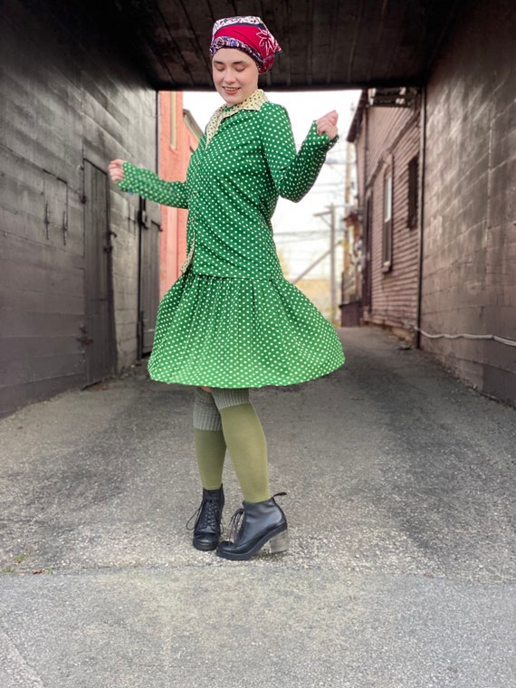 Punchy 1970s Green Polka Dot Dress Set-Flapper St… - image 5