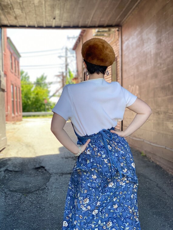 1990s Denim Pinafore Dress-Floral-Waffle Knit-Top… - image 6