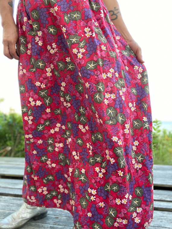 Vintage Cotton Print Maxi Skirt-Rose Pink Purple-… - image 6