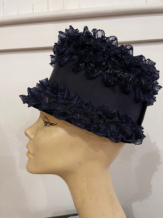 Midcentury Navy Straw Easter Bonnet-Hat-Tophat-Bu… - image 4