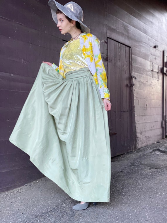 1950s Full Sage Maxi Skirt-Handmade-Mint Green-Ho… - image 2