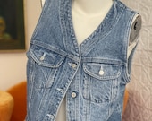 1980s Gap Factory Denim Crop Vest-Jeans-90s-80s Vintage Normcore-Blue Jean Cropped Top-Light Wash Waistcoat Layer