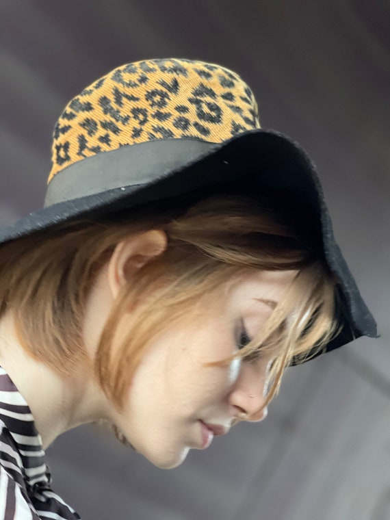 Mod Leopard Print and Black Colorblock Winter Hat-