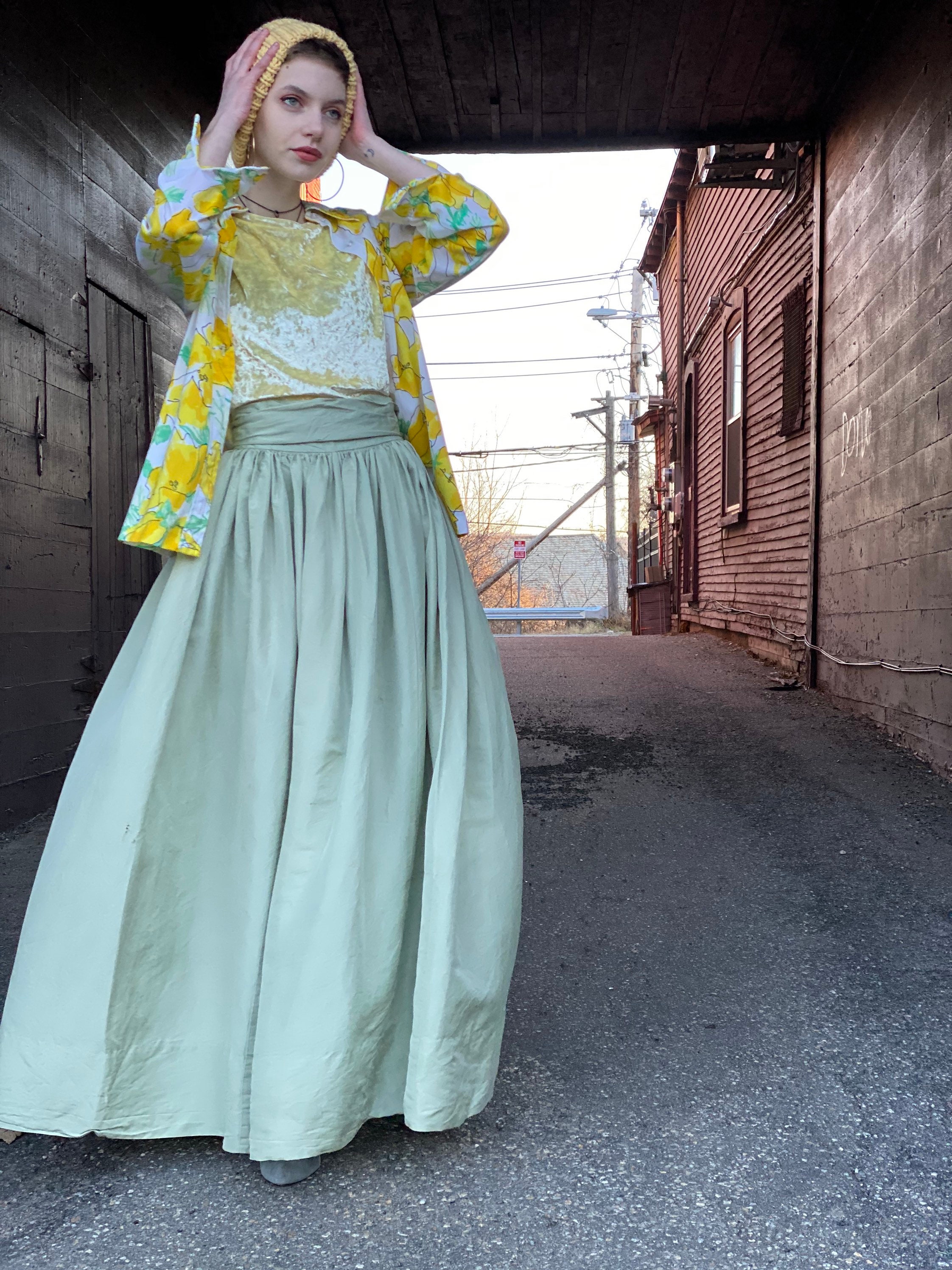 1950s Full Sage Maxi Skirt handmade mint Green holiday evening Femme Gown ballgown prom Princess Fantasy Style Dress Etsy