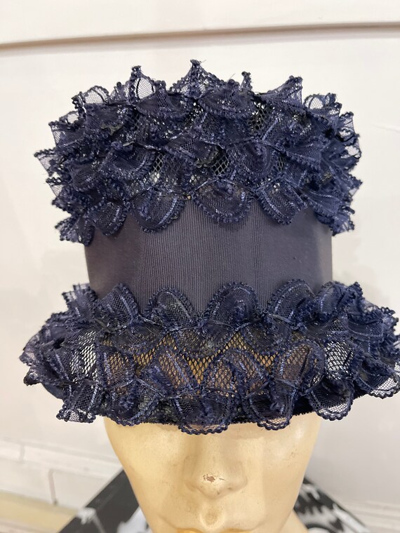 Midcentury Navy Straw Easter Bonnet-Hat-Tophat-Bu… - image 8