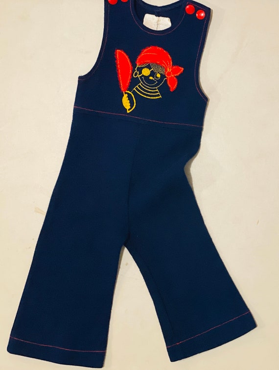 Kids Wool Pirate Overalls Onesie Appliqué Navy Vi… - image 4
