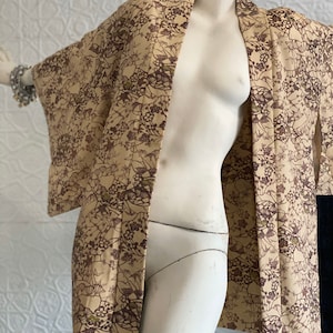 Japanese Maple Leaf Haori Natural-Earth Tones with Printed Gorgeous Silk Lining