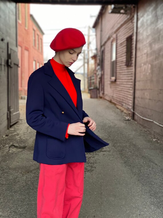 Red Wool Beret-Classic 1980s French Style-Betmar H