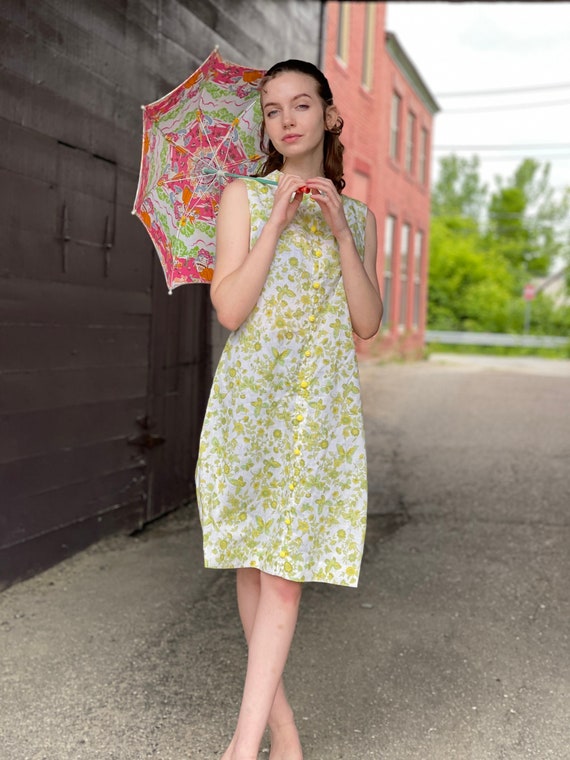 1960s Floral Butterfly Shift Dress-yellow -  Denmark