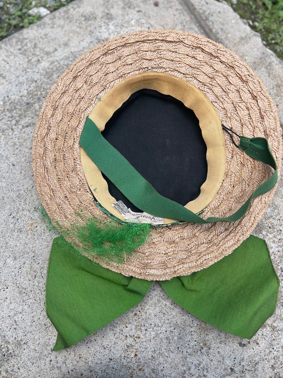 Rare and Wild Vintage Straw Bonnet with green rep… - image 7