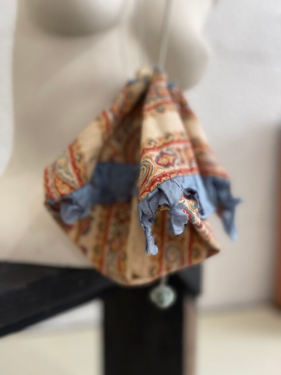 Antique Paisley Reticule-Blue-White-Red-Cotton-Dr… - image 7