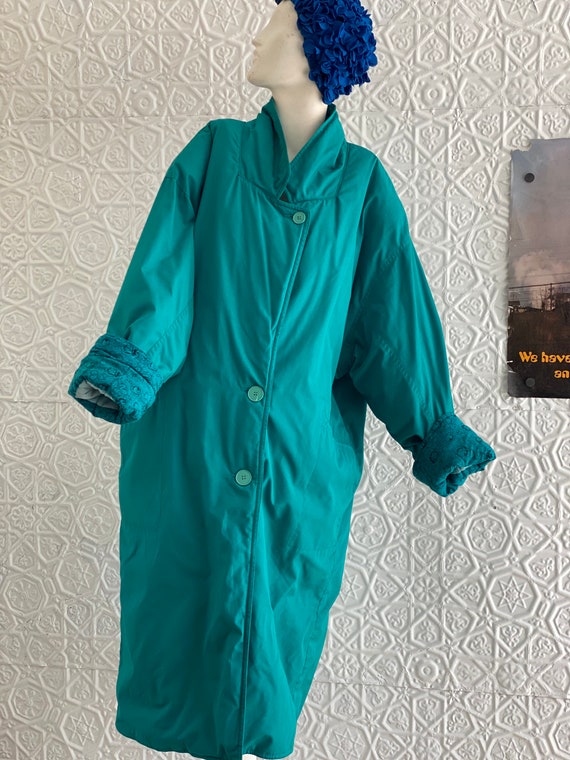 Bright Turquoise 1980s Puffer Coat-Full Blue-Gree… - image 2