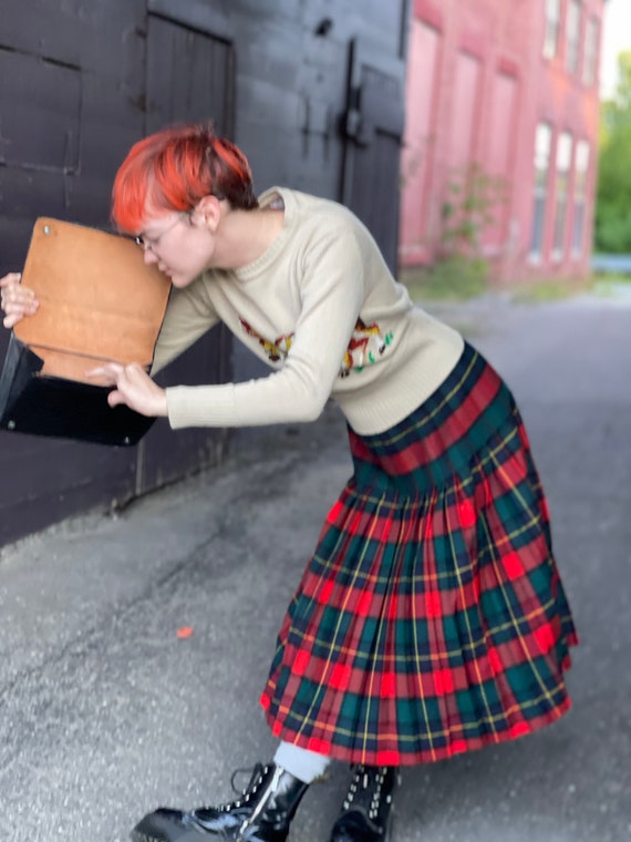 Vintage 1960s plaid skirt-midi-Pleated-School gir… - image 3