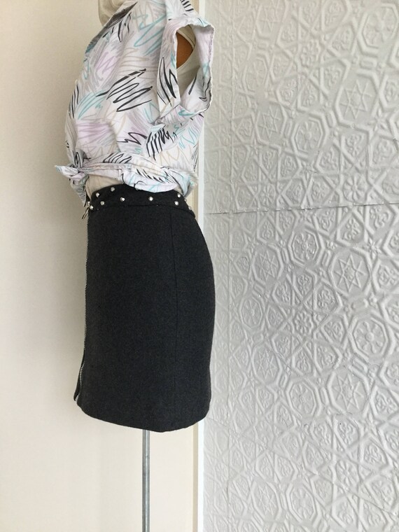 Studded Wool Mini Skirt with Mega Zipper-Mod-Punk-
