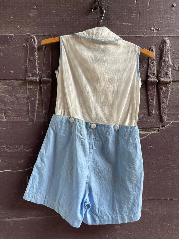 1920s blue and white cotton Romper-Playsuit-Sleev… - image 4