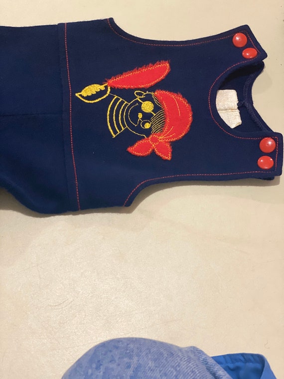 Kids Wool Pirate Overalls Onesie Appliqué Navy Vi… - image 5