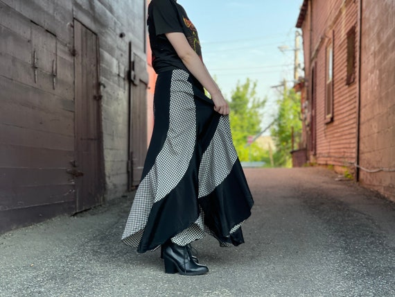 1940s Black White check Taffeta-Color block-maxi … - image 3