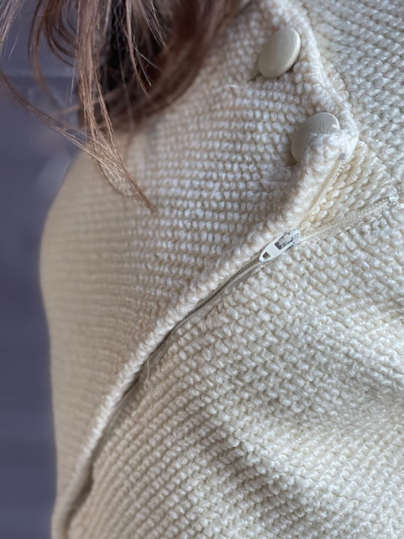 1970s-Vintage White textured Knit Dress-Winter Da… - image 6
