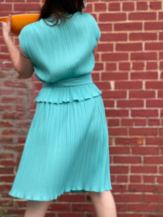 3 Piece 70s Turquoise Micro Pleat Dress Set-Top-S… - image 1