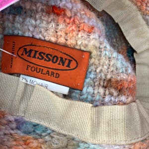 Missoni Designer Vintage Woven Bucket Hat-Spring-Pastels-Blue-Peach-Wool/Mohair Blend-1990s-Head Piece-Cap image 6