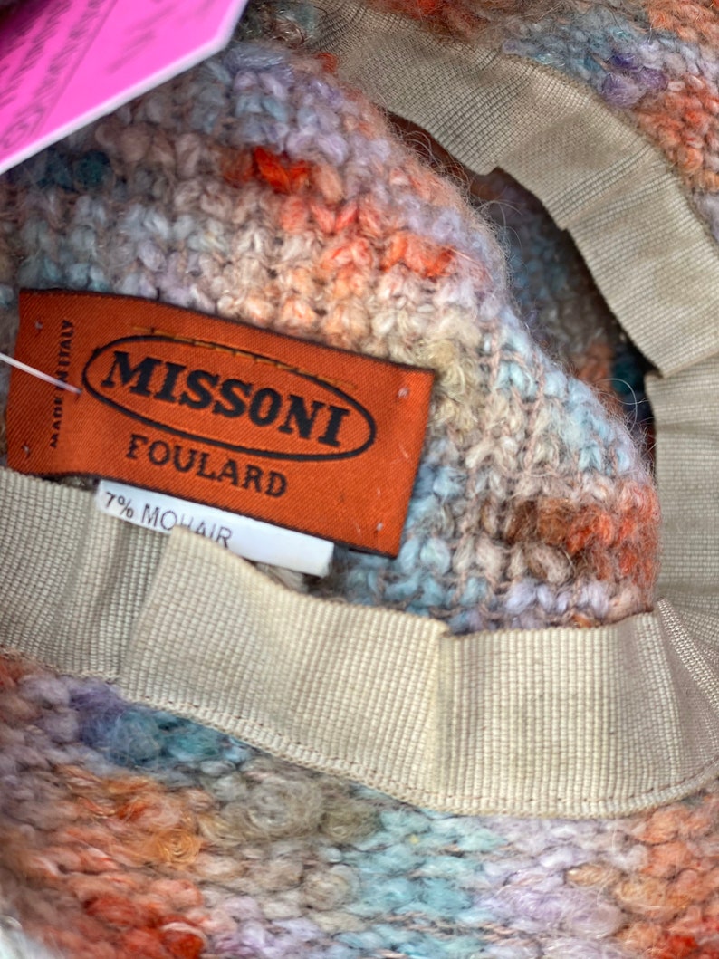 Missoni Designer Vintage Woven Bucket Hat-Spring-Pastels-Blue-Peach-Wool/Mohair Blend-1990s-Head Piece-Cap image 6