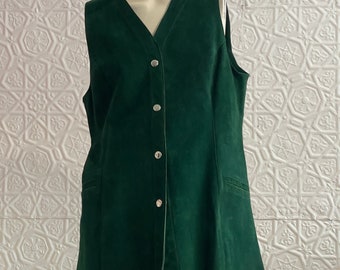 1960s Mod forest green suede waistcoat-vest-boho hippie-Vintage jacket-layer-summer of love-festival-medium-large-XL Size 16-leather-duster