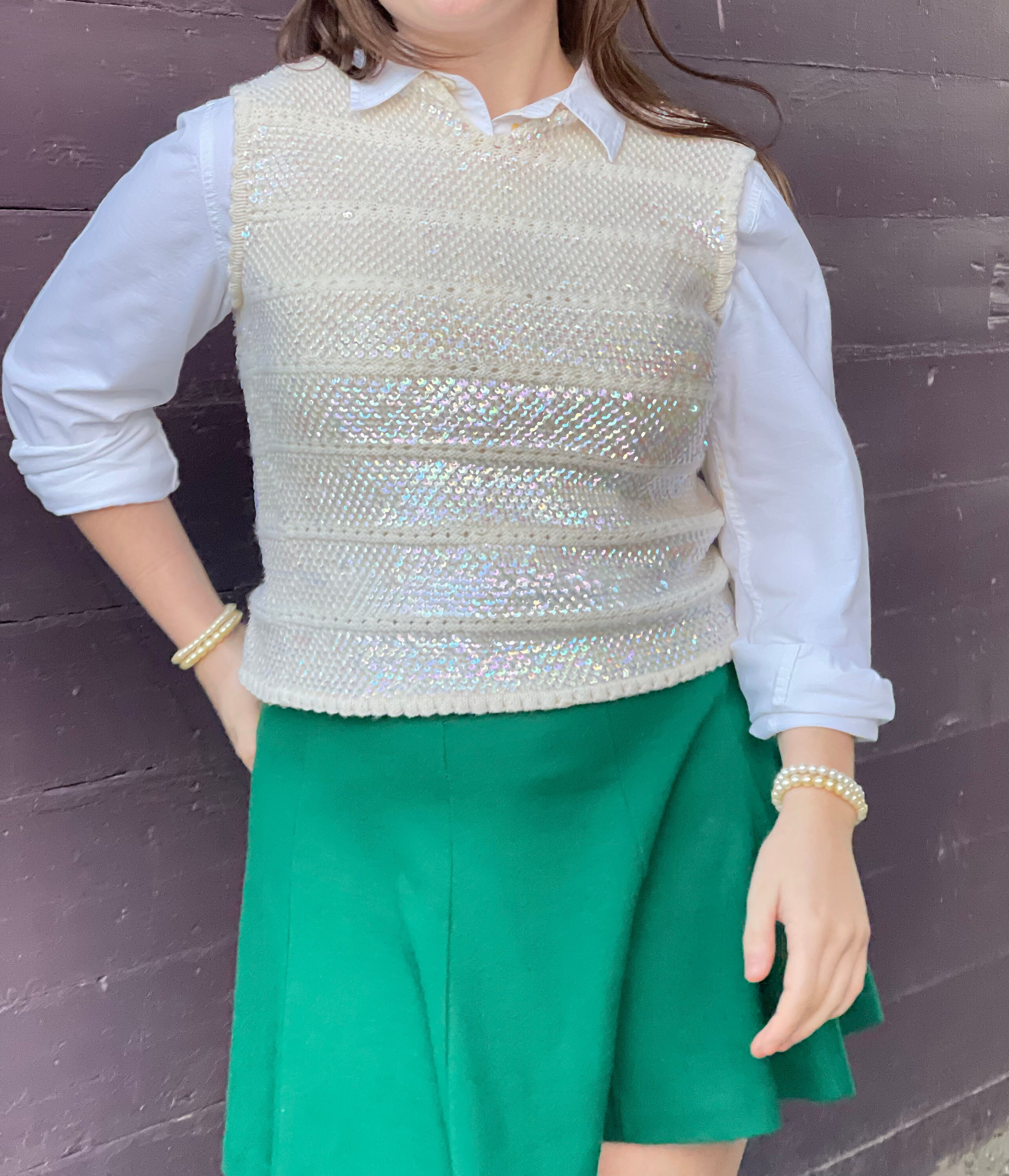 Midcentury Snow White Sweater Vest Iridescent Rainbow Sequin - Etsy Ireland