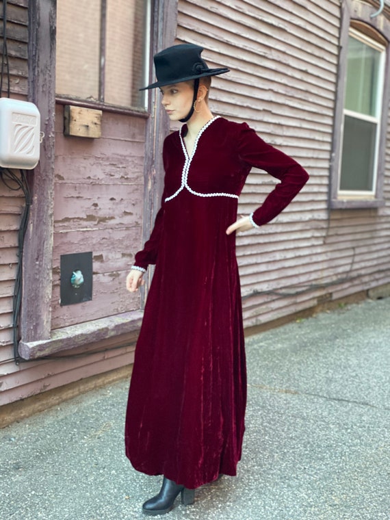 Blood Red Brick Wine Velvet Maxi Dress-1980s Does… - image 6