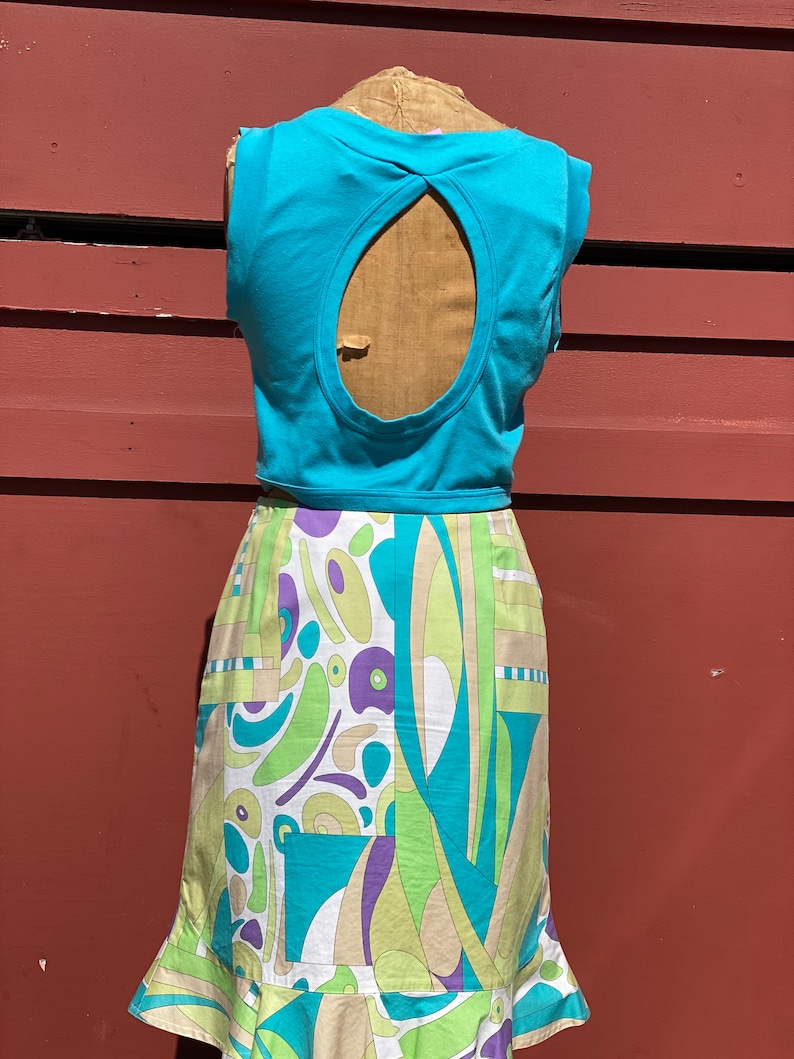 90s Pucci style abstract print ruffle skirt purple green turquoise 60s 70s Mod Vintage summer seperates