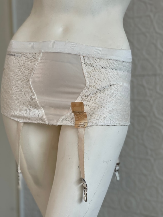 Midcentury Shaping Girdle-garter Belt-white Lace-spandex-new Old