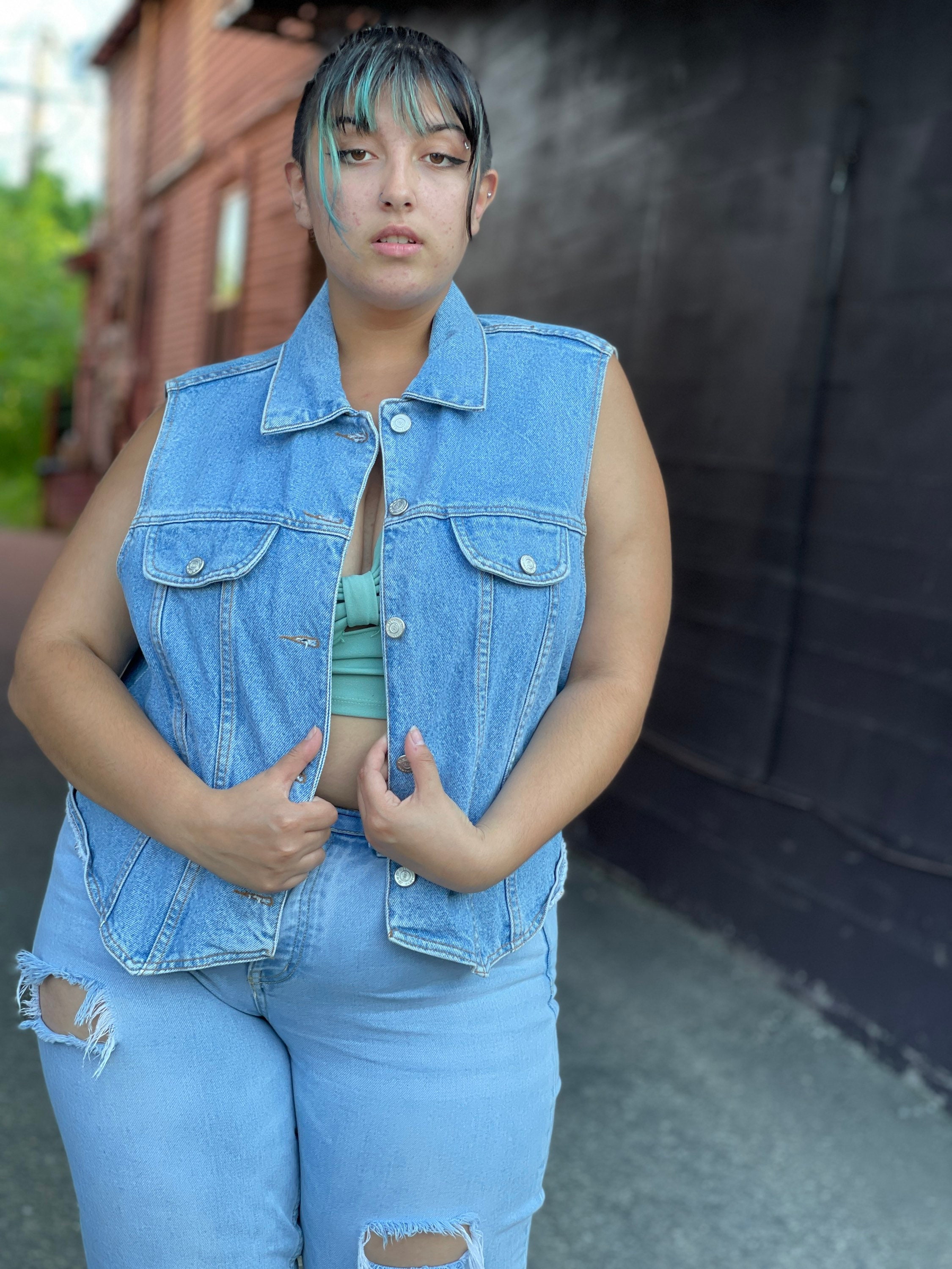 1980s Denim Vest-vintage Light Wash-blue Jean-button Down