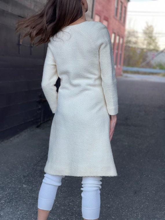 1970s-Vintage White textured Knit Dress-Winter Da… - image 7