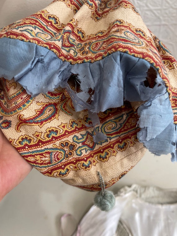 Antique Paisley Reticule-Blue-White-Red-Cotton-Dr… - image 10