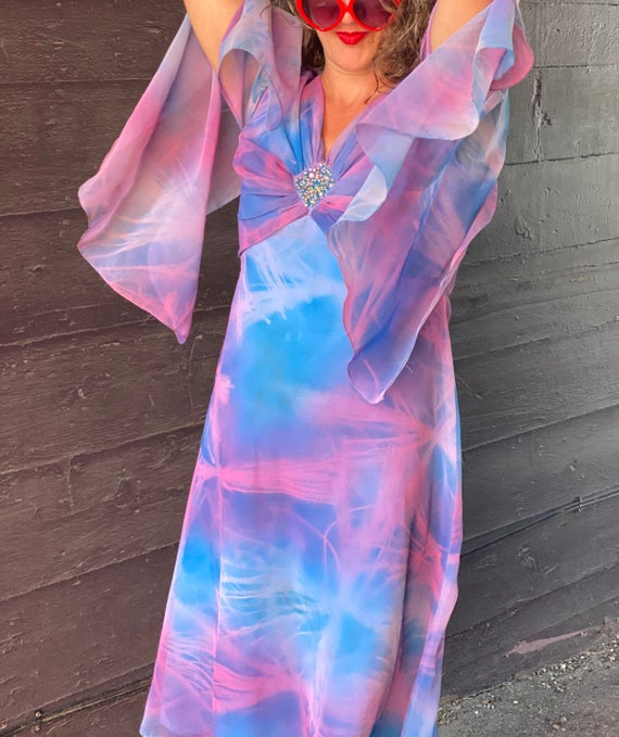 Emma Domb California Vintage Angel Sleeve Dress-1970s… - Gem