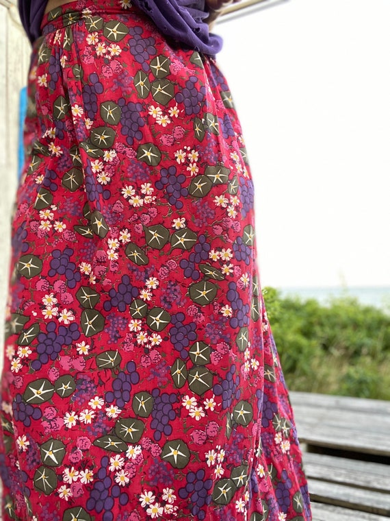 Vintage Cotton Print Maxi Skirt-Rose Pink Purple-… - image 4