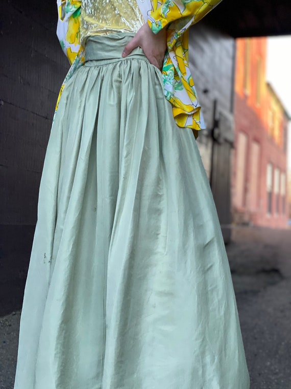 1950s Full Sage Maxi Skirt-Handmade-Mint Green-Ho… - image 4