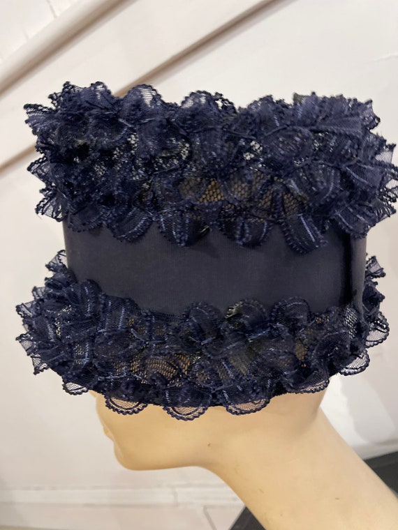 Midcentury Navy Straw Easter Bonnet-Hat-Tophat-Bu… - image 2