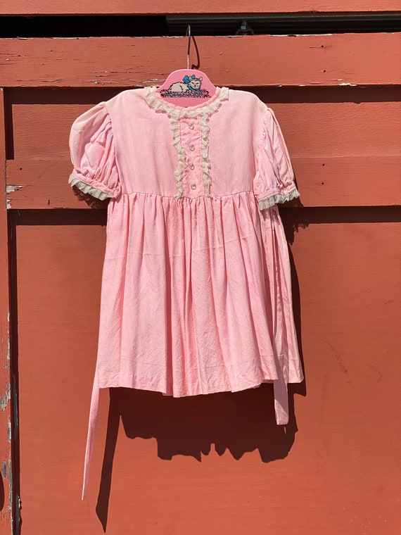 1930s Girls Pink Silk And Net Puff Sleeve Dress w… - image 5