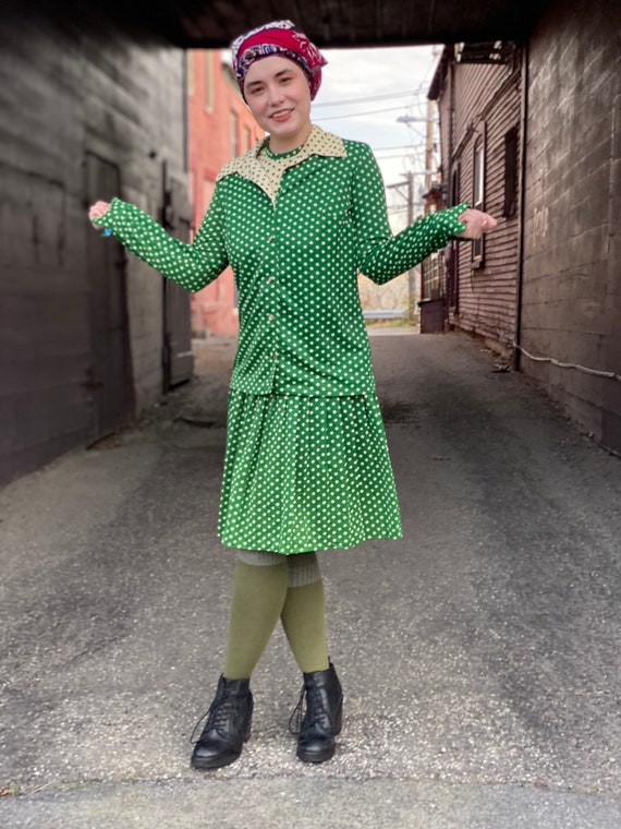 Punchy 1970s Green Polka Dot Dress Set-Flapper St… - image 3