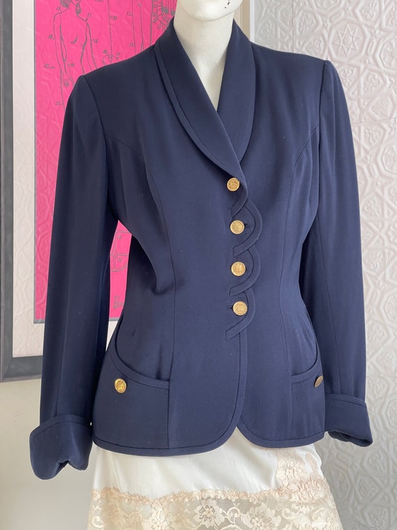 Navy Blue Wool 1940s Blazer-womens jacket-vintage… - image 5