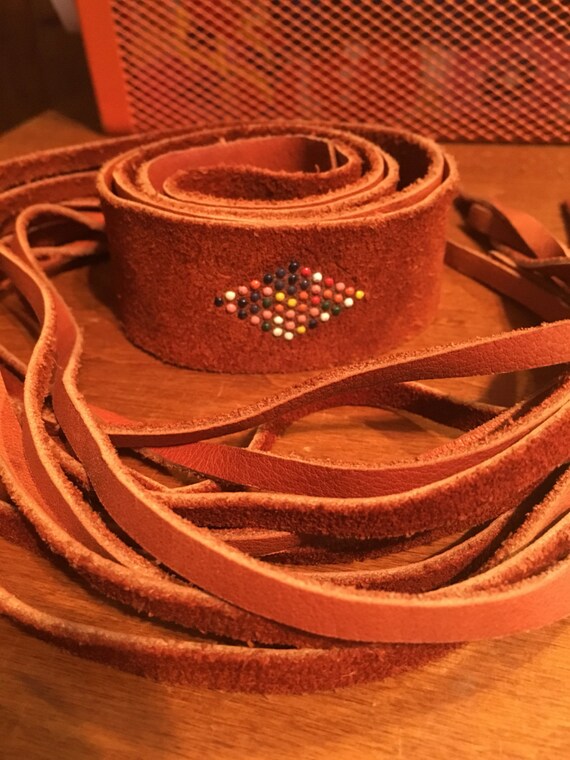 Suede Leather Fringed and Studded Rainbow Boho Hip
