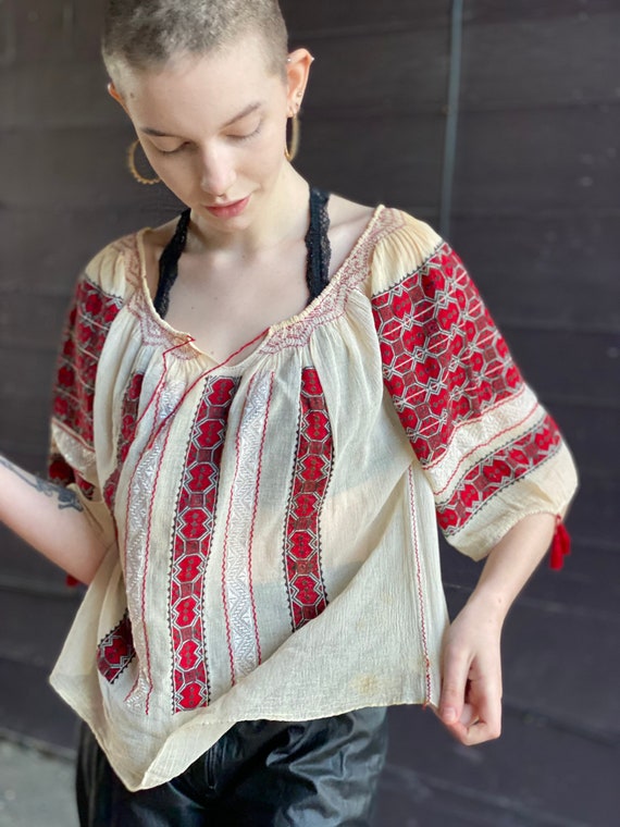 Antique Gauze Romanian Peasant Blouse- Vintage Hand E… - Gem