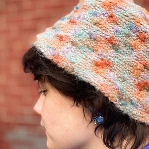 Missoni Designer Vintage Woven Bucket Hat-Spring-Pastels-Blue-Peach-Wool/Mohair Blend-1990s-Head Piece-Cap image 1
