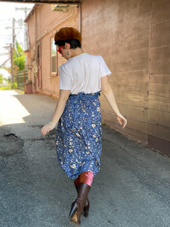 1990s Denim Pinafore Dress-Floral-Waffle Knit-Top… - image 9