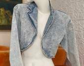 1980s Dirty Dancing Label Cropped Denim Jacket-Stone Wash Jean Coat-Bolero-Corset-Lace-LA Gear Style 80s vintage femme streetwear pop top