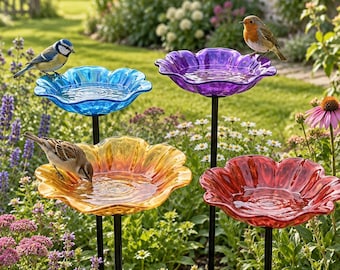 Ceramic Bird Bath Garden Stake | gift for garden lover