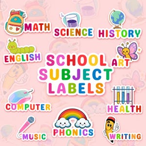 Editable School Subject Labels Canva Template | Printable Notebook Stickers Bundle | Back to School Folder Labels Digital Download
