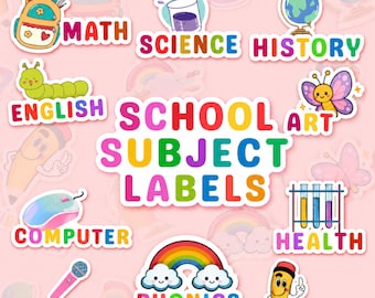 Editable School Subject Labels Canva Template | Printable Notebook Stickers Bundle | Back to School Folder Labels Digital Download