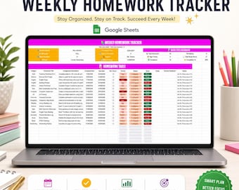 Google Sheets Weekly Student Homework Tracker, Assignment Planner Spreadsheet, School Homework Organizer, Academic Planner, Digital Download