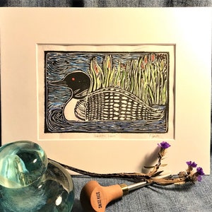 Original Linocut Print - Common Loon